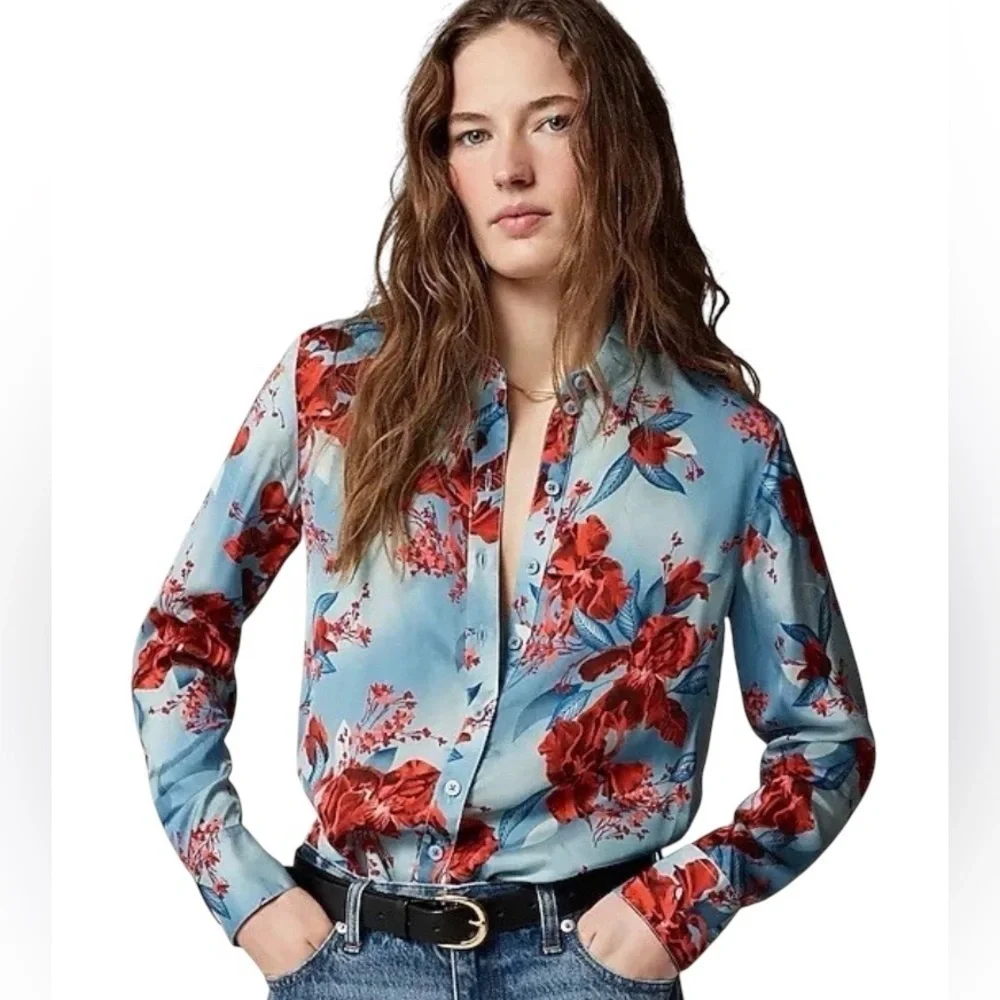 J. Crew - Drapey Relaxed Fit Button Down Floral Viscose Twill Blouse Sz Xs